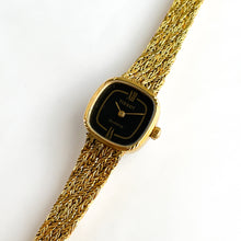 Load image into Gallery viewer, Ladies' Vintage Gold-Plated Tissot Quartz Watch with Braided Bracelet & Black Dial - Boxed