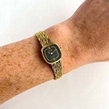 Load image into Gallery viewer, Ladies' Vintage Gold-Plated Tissot Quartz Watch with Braided Bracelet & Black Dial - Boxed