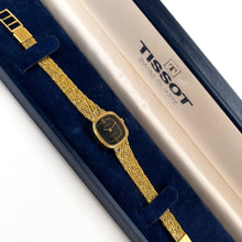 Load image into Gallery viewer, Ladies' Vintage Gold-Plated Tissot Quartz Watch with Braided Bracelet & Black Dial - Boxed