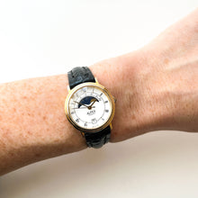 Load image into Gallery viewer, Vintage Ladies Alfex Moon Phase Quartz Watch with Black Leather Strap