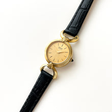 Load image into Gallery viewer, Rare 1980 Gold-Plated Ladies' Seiko Watch with Black Leather Strap