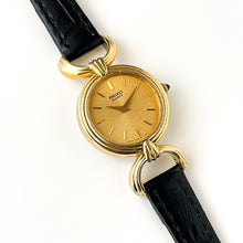 Load image into Gallery viewer, Rare 1980 Gold-Plated Ladies' Seiko Watch with Black Leather Strap