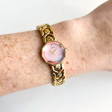 Load image into Gallery viewer, Very Rare 1990s Gold-Plated Lassale (Seiko) Quartz Watch with Pink Dial and Faceted Crystal