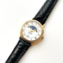 Load image into Gallery viewer, Vintage Ladies Alfex Moon Phase Quartz Watch with Black Leather Strap