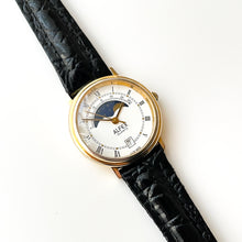 Load image into Gallery viewer, Vintage Ladies Alfex Moon Phase Quartz Watch with Black Leather Strap