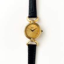 Load image into Gallery viewer, Rare 1980 Gold-Plated Ladies' Seiko Watch with Black Leather Strap