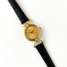 Load image into Gallery viewer, Rare 1980 Gold-Plated Ladies' Seiko Watch with Black Leather Strap
