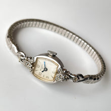 Load image into Gallery viewer, Vintage 1960 Ladies' Silver-Tone Bulova Mechanical Watch with Diamonds and Elasticated Bracelet