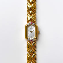 Load image into Gallery viewer, Rare Vintage 1990s 18ct Gold-Plated Ladies' Seiko Quartz Watch With Silver Dial, Diamonds and Rubies