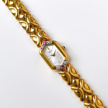 Load image into Gallery viewer, Rare Vintage 1990s 18ct Gold-Plated Ladies' Seiko Quartz Watch With Silver Dial, Diamonds and Rubies