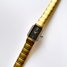 Load image into Gallery viewer, Rare Vintage 1990s 18ct Gold-Plated Ladies' Seiko Quartz Watch With Black Dial and Genuine Diamonds