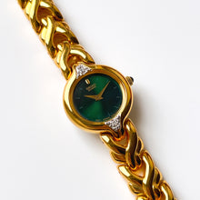Load image into Gallery viewer, Rare Vintage 1990s 18ct Gold-Plated Ladies' Seiko Quartz Watch With Dark Green Dial and Genuine Diamonds