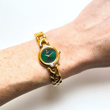 Load image into Gallery viewer, Rare Vintage 1990s 18ct Gold-Plated Ladies' Seiko Quartz Watch With Dark Green Dial and Genuine Diamonds
