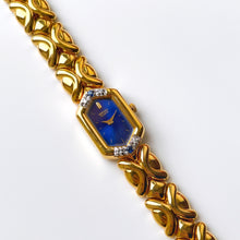 Load image into Gallery viewer, Rare Vintage 1990s 18ct Gold-Plated Ladies' Seiko Quartz Watch With Blue Dial, Diamonds and Sapphires