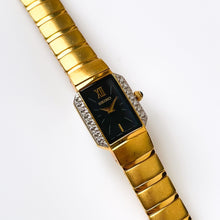 Load image into Gallery viewer, Rare Vintage 1990s 18ct Gold-Plated Ladies' Seiko Quartz Watch With Black Dial and Genuine Diamonds