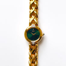 Load image into Gallery viewer, Rare Vintage 1990s 18ct Gold-Plated Ladies' Seiko Quartz Watch With Dark Green Dial and Genuine Diamonds