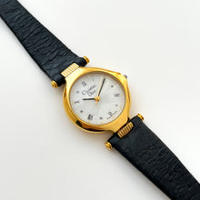 Load image into Gallery viewer, Vintage Christian Dior Gold-Plated Ladies' Quartz Watch with Black Leather Strap