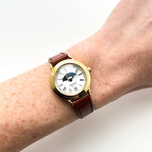 Load image into Gallery viewer, Ladies' 90s Sun & Moon Equinox Quartz Watch with Brown Leather Strap