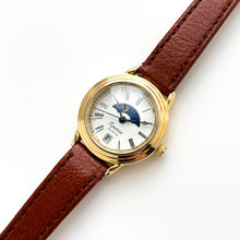 Load image into Gallery viewer, Ladies' 90s Sun & Moon Equinox Quartz Watch with Brown Leather Strap
