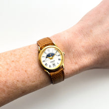 Load image into Gallery viewer, Vintage Constant Sun & Moon Phase Quartz Watch with Brown Leather Strap