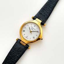 Load image into Gallery viewer, Vintage Christian Dior Gold-Plated Ladies' Quartz Watch with Black Leather Strap