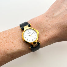 Load image into Gallery viewer, Vintage Christian Dior Gold-Plated Ladies' Quartz Watch with Black Leather Strap