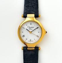Load image into Gallery viewer, Vintage Christian Dior Gold-Plated Ladies' Quartz Watch with Black Leather Strap