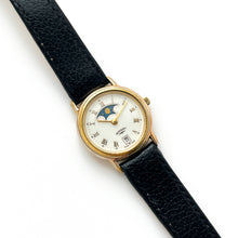 Load image into Gallery viewer, Ladies' 90s Moon Phase Rotary Quartz Watch with Black Leather Strap