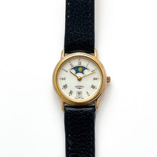 Load image into Gallery viewer, Ladies' 90s Moon Phase Rotary Quartz Watch with Black Leather Strap