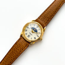 Load image into Gallery viewer, Vintage Constant Sun & Moon Phase Quartz Watch with Brown Leather Strap