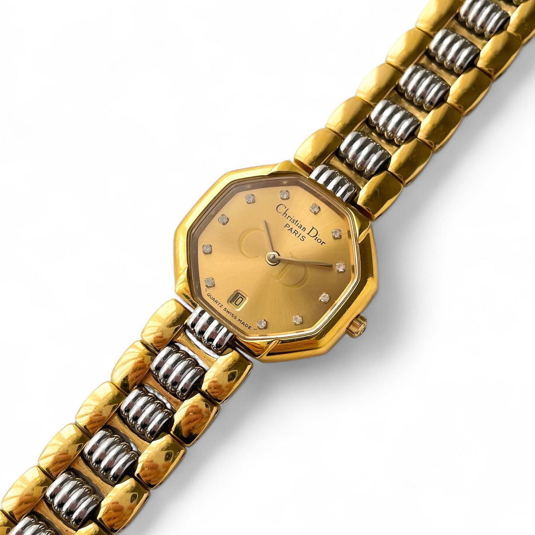 Vintage Two-Tone Christian Dior Ladies' Quartz Watch with Octagon Dial
