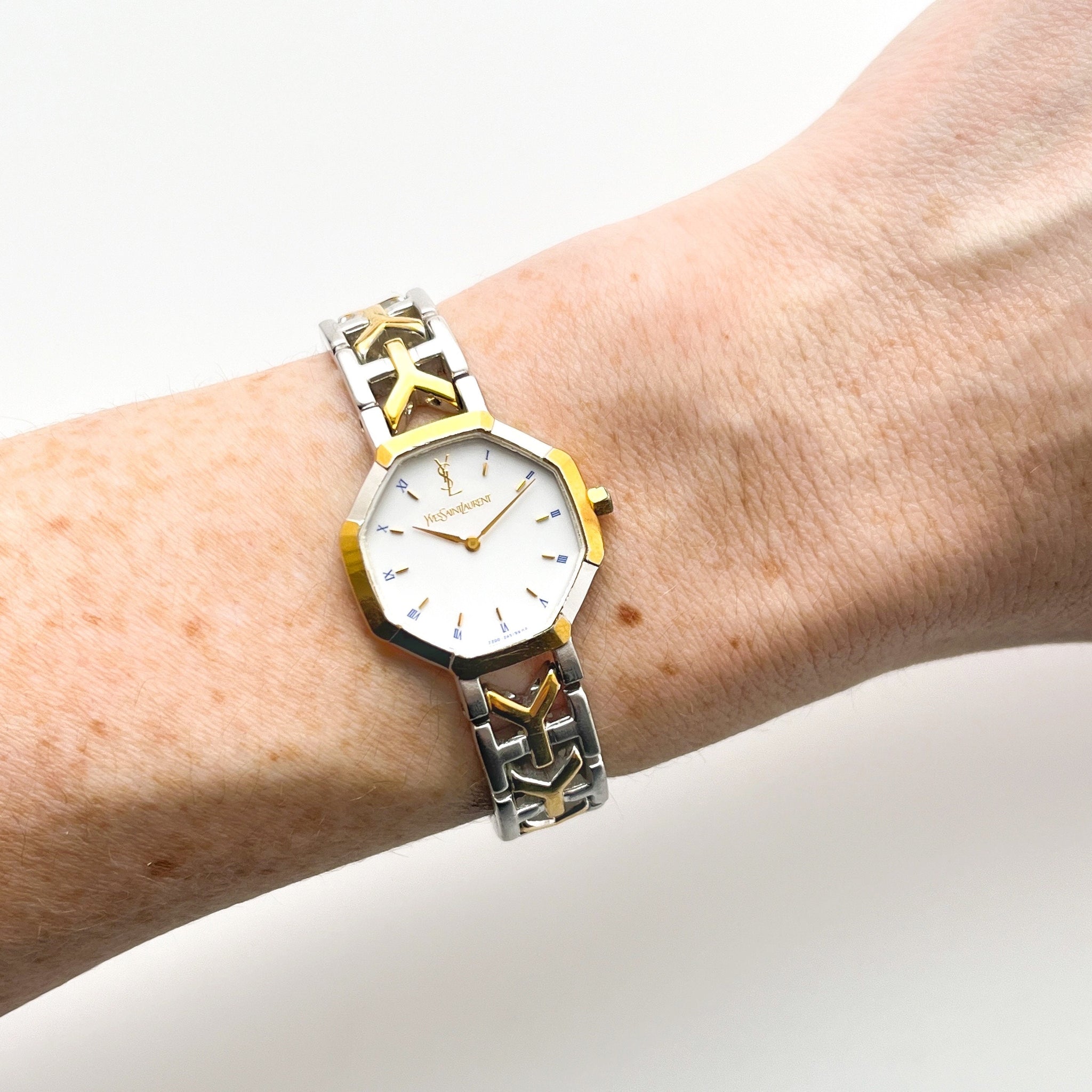 Vintage 90s YSL Ladies' Quartz Watch – Two-Tone & Octagon Dial
