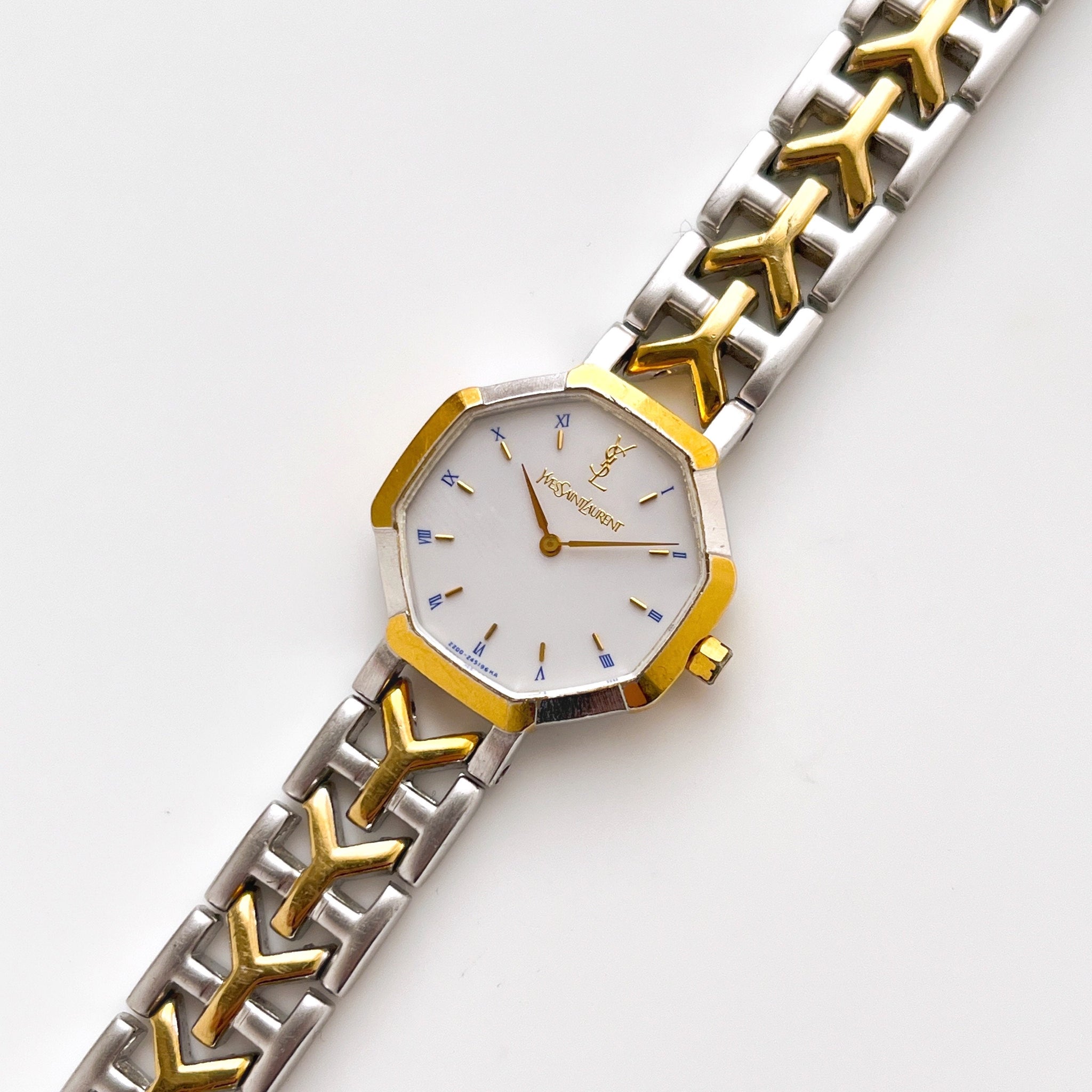 Vintage 90s YSL Ladies' Quartz Watch – Two-Tone & Octagon Dial