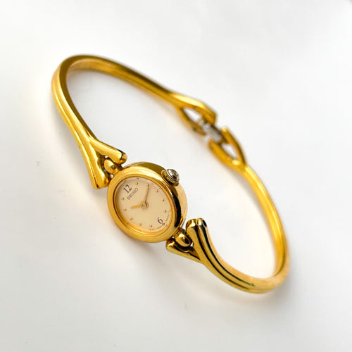 Tiny 1990s Gold-Plated Ladies' Seiko Quartz Watch With Semi Bangle Bracelet