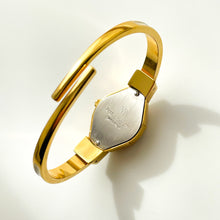 Load image into Gallery viewer, Vintage Andr√© Mouche Quartz Watch with White &amp; Pink Enamel Floral Design, Concealead Dial and Gold-Plated Bangle Bracelet
