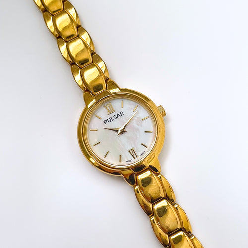 Ladies Pulsar (by Seiko) Watch with Gold-Plated Bracelet and Round Gold Dial
