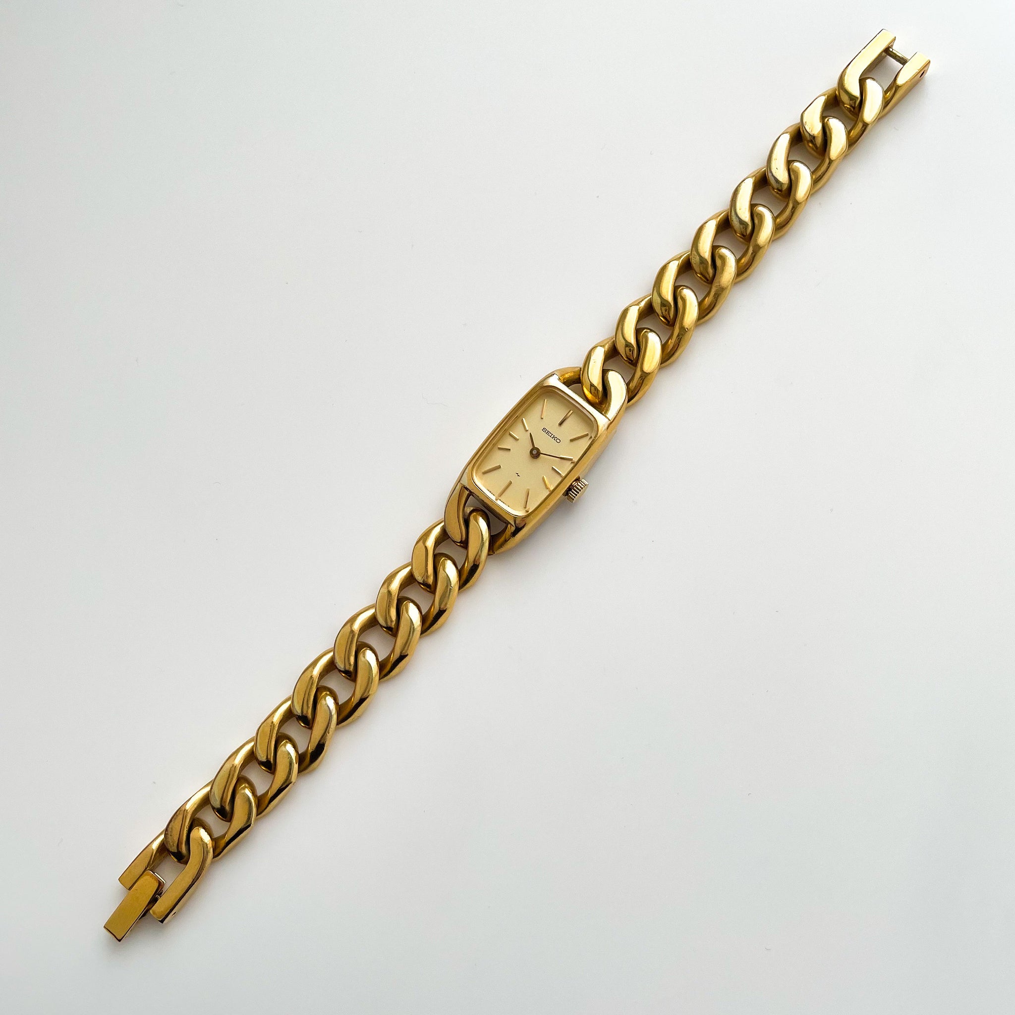 1970 Vintage Gold-Tone Seiko Mechanical Watch with Curb