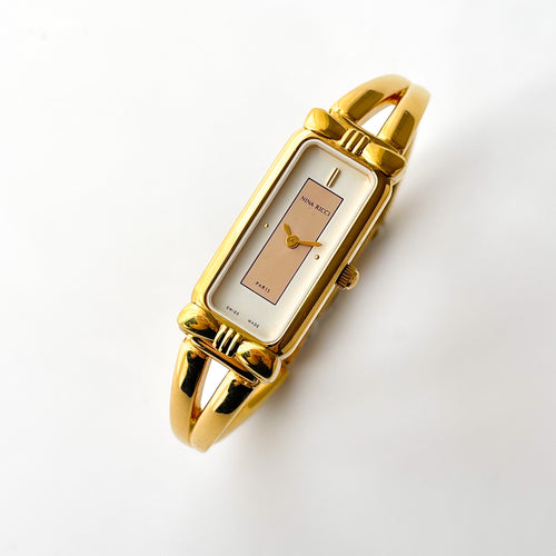 Vintage 1990s Gold-Plated Ladies' Nina Ricci Bangle Quartz Watch with Rectangular Dial