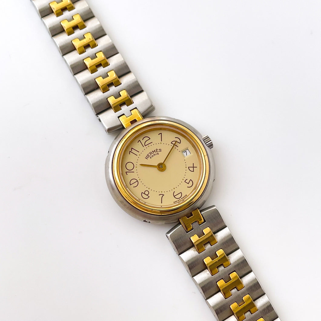 Vintage Two-Tone Herm√®s Profile Ladies' Quartz Watch with Round Beige Dial