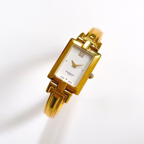 Vintage 1990s Gold-Plated Ladies' Givenchy Bangle Quartz Watch with Rectangular Dial
