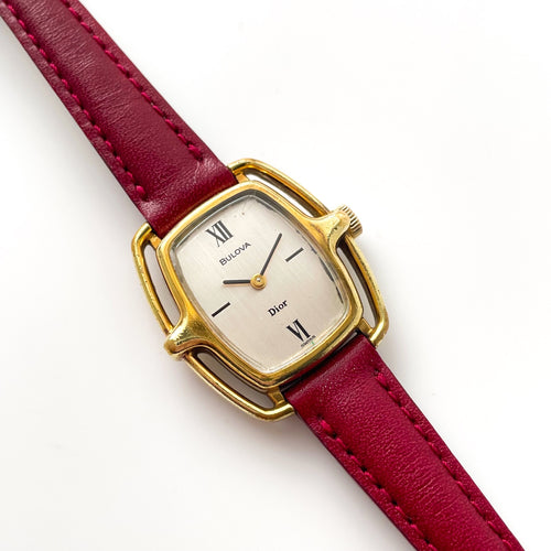 Rare Vintage 1970s Ladies' Dior x Bulova Collection Mechanical Watch with Red Leather Strap