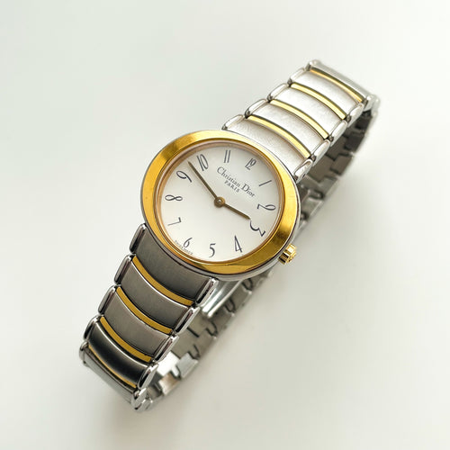 Vintage Two-Tone Christian Dior Ladies' Quartz Watch with White Dial