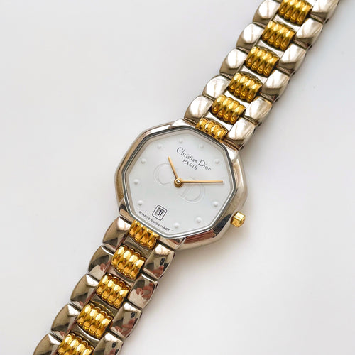 Vintage Two-Tone Christian Dior Ladies' Quartz Watch with White Octagon Dial
