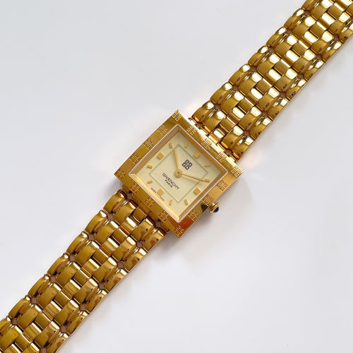 Vintage 1990s Unisex Gold-Plated Givenchy ‘Apsaras’ Quartz Watch with Beige Dial