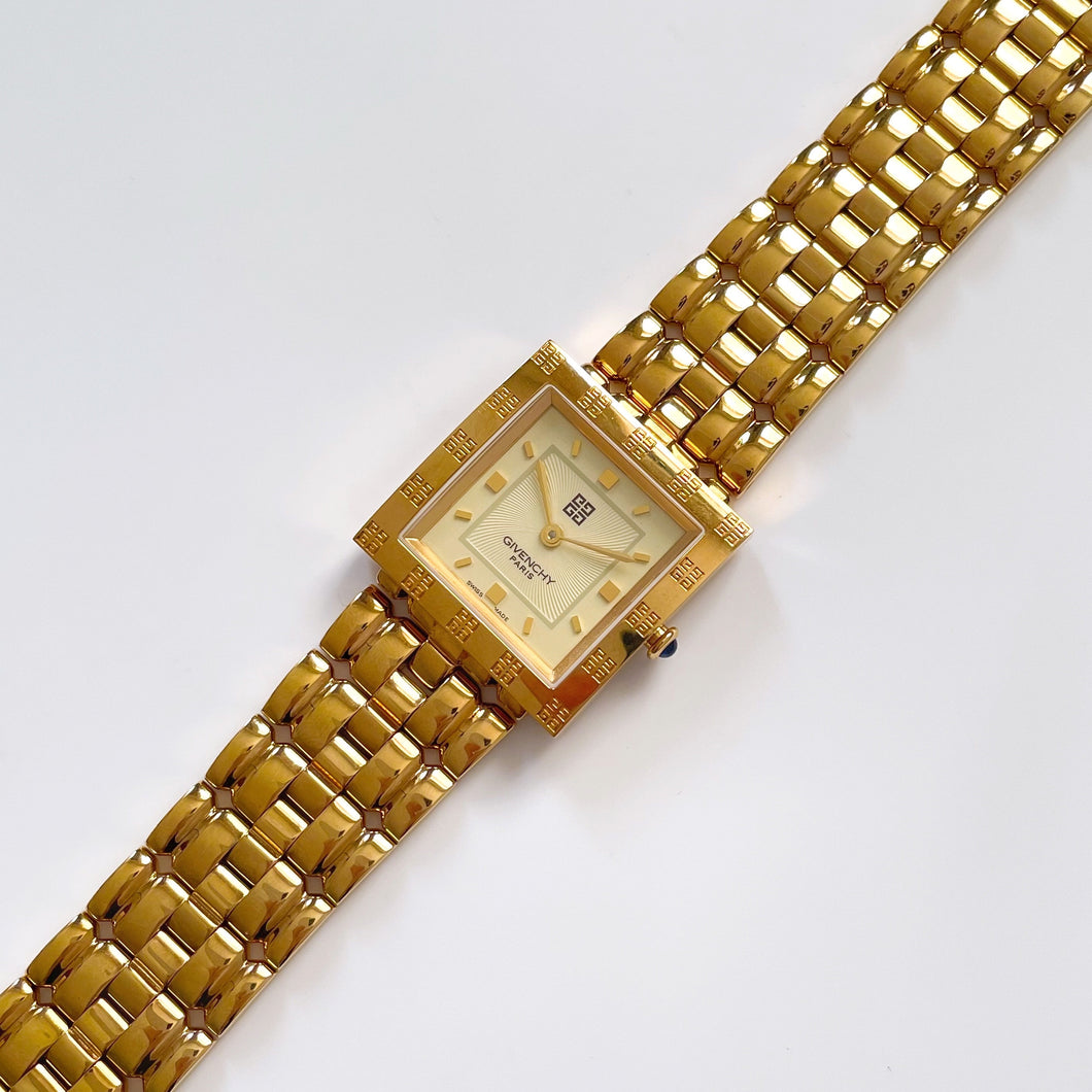 Vintage 1990s Unisex Gold-Plated Givenchy ‚ÄòApsaras‚Äô Quartz Watch with Beige Dial