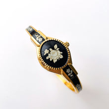 Load image into Gallery viewer, Vintage André Mouche Quartz Watch - Black Floral Design, Concealed Dial, Gold-Plated
