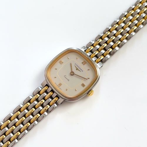Vintage Ladies' Two-Tone Longines Quartz Watch with Square Dial