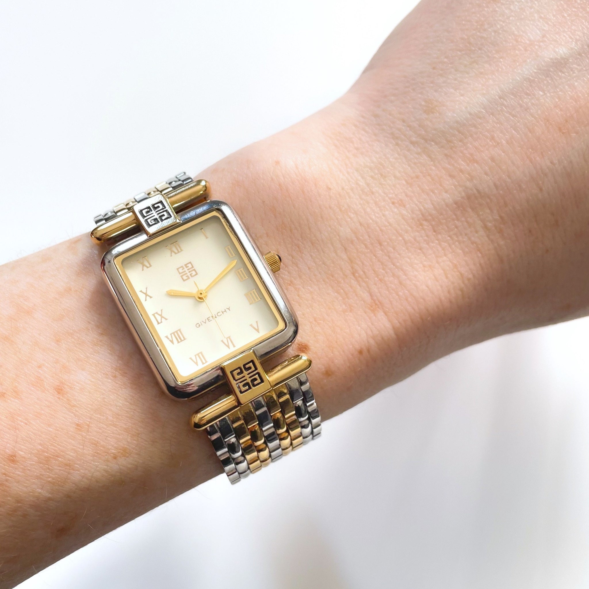 Vintage 1990s Unisex Two Tone Givenchy Life Quartz Watch with Rectangular Dial
