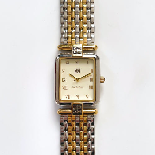 Vintage 1990s Unisex Two-Tone Givenchy ‘Life’ Quartz Watch with Rectangular Dial