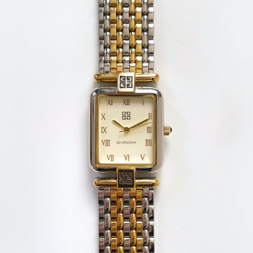 Vintage 1990s Unisex Two-Tone Givenchy ‚ÄòLife‚Äô Quartz Watch with Rectangular Dial